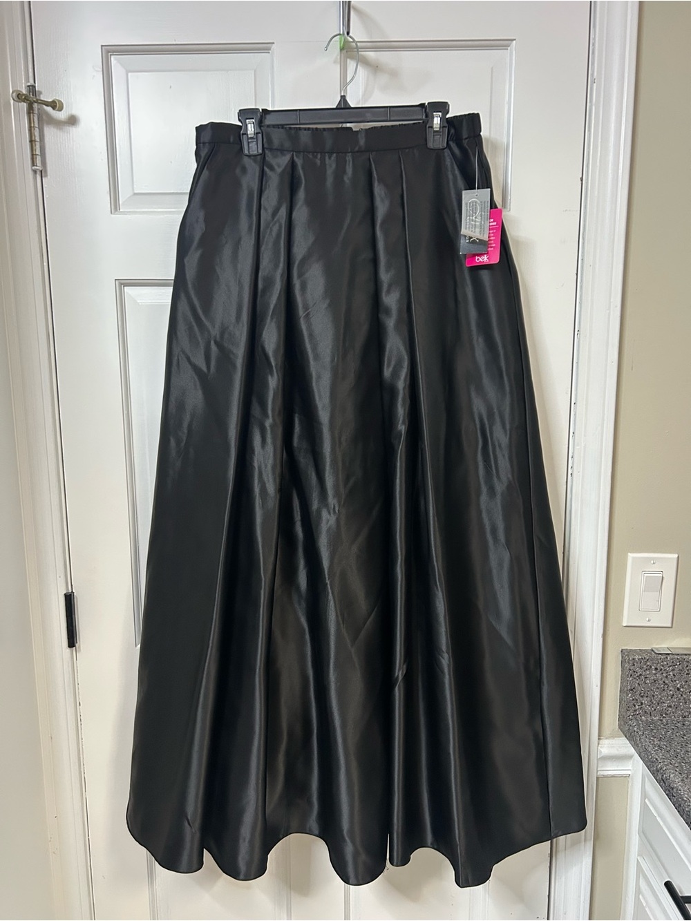 Women's Black Satin A-Line Maxi Skirt